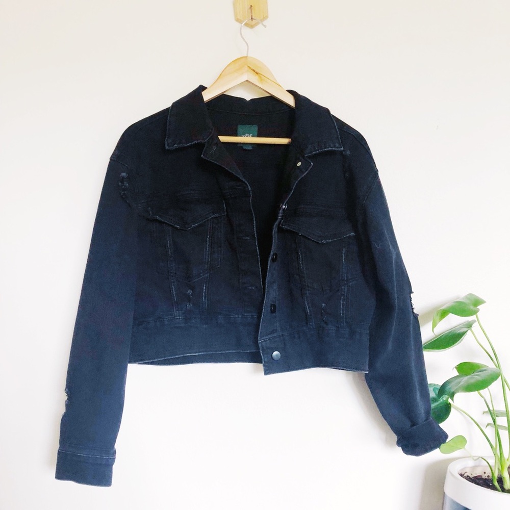 Cropped black denim jacket